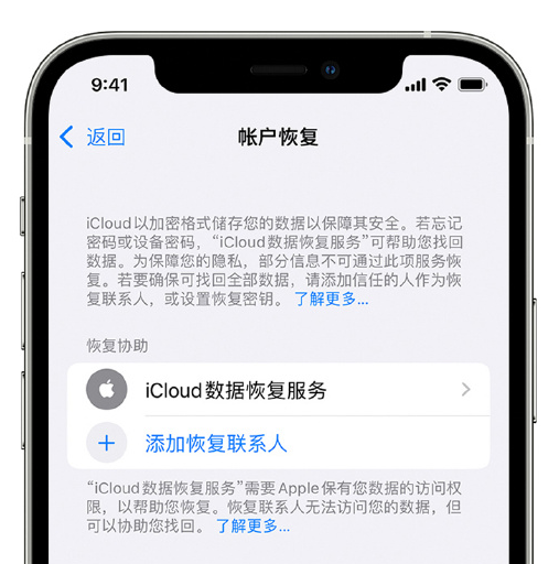 宁波苹果手机维修分享在 iPhone 上设置帐户恢复联系人的方法 