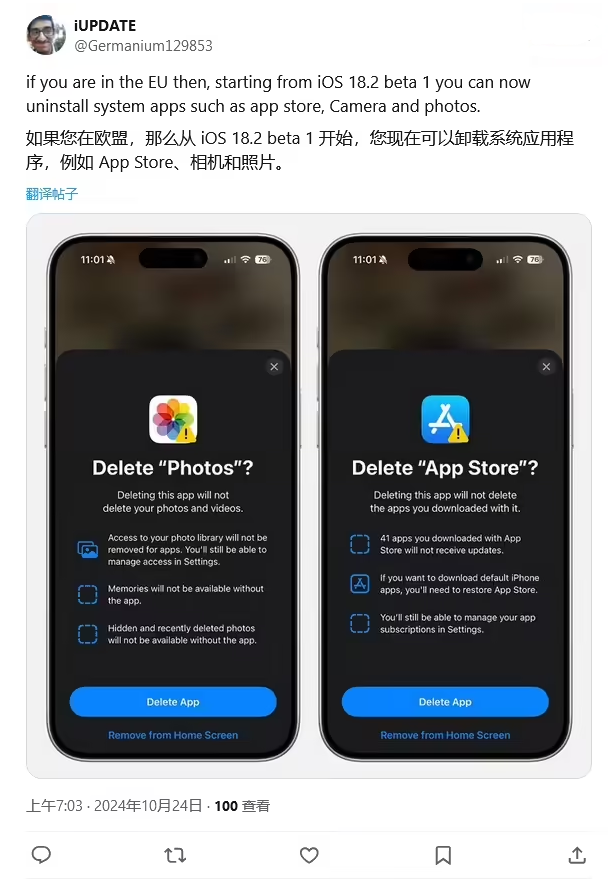 宁波苹果手机维修分享iOS 18.2 支持删除 App Store 应用商店 