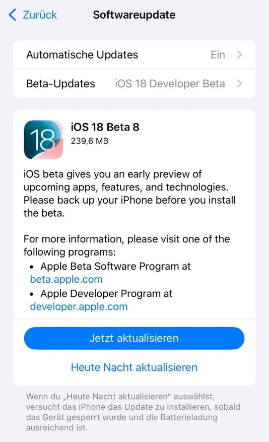 宁波苹果手机维修分享苹果 iOS / iPadOS 18 开发者预览版 Beta 8 发布 